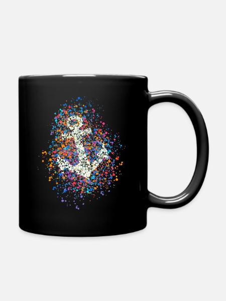 Anker Symbol Farbspritzer Farbkleckse Spritzer - Tasse einfarbig - Schwarz