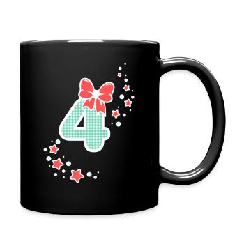Four 4th birthday girl 4 with bow number - Full Colour Mug - black - Right