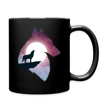 Wolf Vollmond heulen Illustration Geschenk - Tasse einfarbig - Schwarz - Rechts