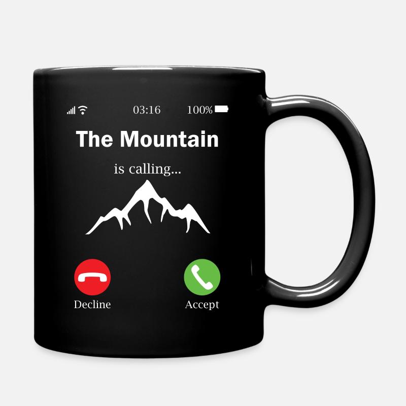 Wandern lustige Sprüche Berg ruft Berge Telefon - Tasse einfarbig - Schwarz