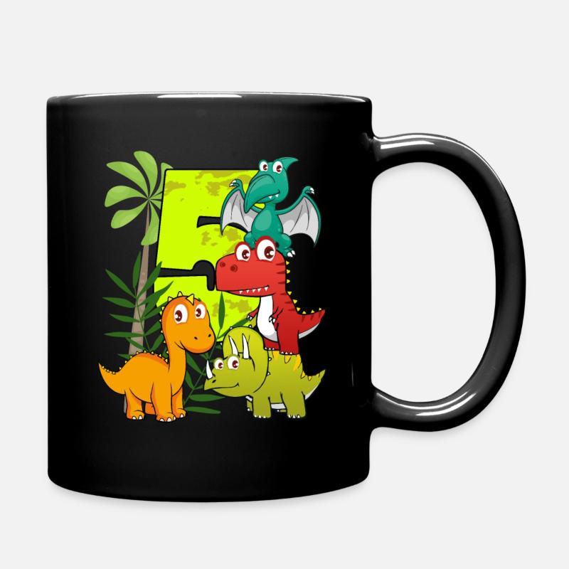 5 year old birthday boy five 5th Dino T-Rex - Full Colour Mug - black