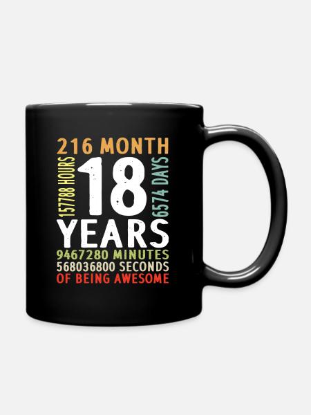 18th birthday boy girl man woman 18 years - Full Colour Mug - black