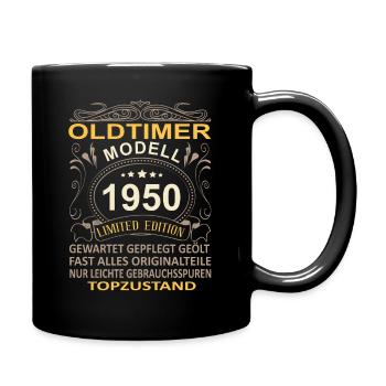 70. Geburtstag Oldtimer Jahrgang 1950 - Tasse einfarbig - Schwarz - Rechts