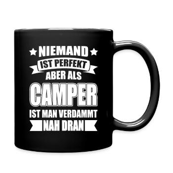 Camper Campen Camping Witziger Spruch - Tasse einfarbig - Schwarz - Rechts