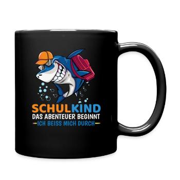 Schulkind Hai Einschulung Das Abenteuer Beginnt - Tasse einfarbig - Schwarz - Rechts