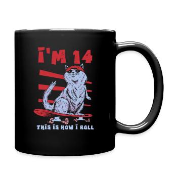 Age 14 Year Birth Street Cat Skating Skate Skater - Full Colour Mug - black - Right