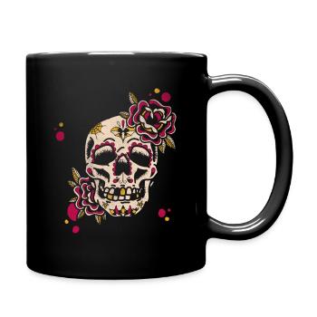 Floral Sugar Skull Muertos Day Dead Halloween - Tasse einfarbig - Schwarz - Rechts