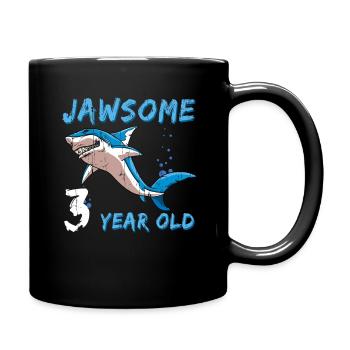 Birth Born Age 3 Years Old Jaw Awesome Shark - Tasse einfarbig - Schwarz - Rechts