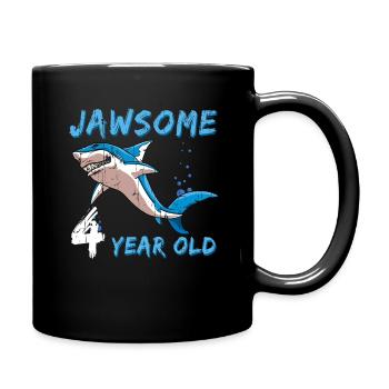 Birth Born Age 4 Years Old Jaw Awesome Shark - Tasse einfarbig - Schwarz - Rechts