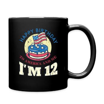 US America Flag Cake Birth Age 12 USA 4th Of July - Full Colour Mug - black - Right