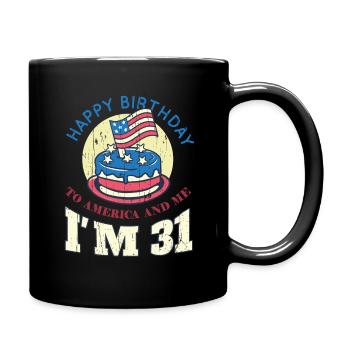 US America Flag Cake Birth Age 31 USA 4th Of July - Full Colour Mug - black - Right