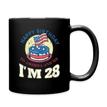 US America Flag Cake Birth Age 28 USA 4th Of July - Full Colour Mug - black - Right