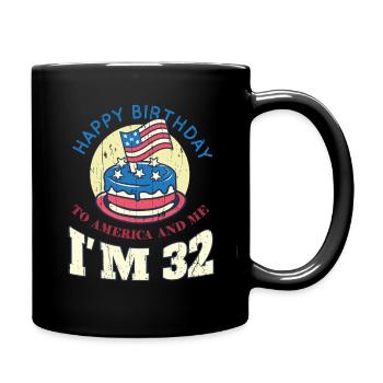 US America Flag Cake Birth Age 32 USA 4th Of July - Full Colour Mug - black - Right