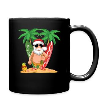 Island Beach Christmas Santa Drinking Summer 2022 - Tasse einfarbig - Schwarz - Rechts