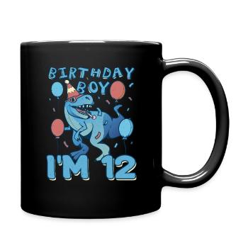 Boy Age 12 Year Old Cute Birth Born Roar Dinosaur - Tasse einfarbig - Schwarz - Rechts
