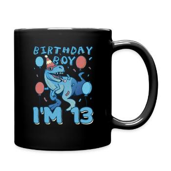 Boy Age 13 Year Old Cute Birth Born Roar Dinosaur - Tasse einfarbig - Schwarz - Rechts