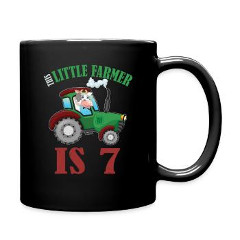 Birth Born Age 7 Years Old Farmer Cow Tractor - Tasse einfarbig - Schwarz - Rechts