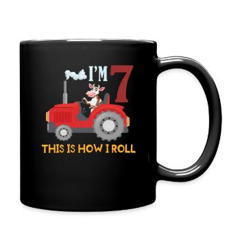 Birth Born Age 7 Year Old Farmer Farm Cow Tractor - Tasse einfarbig - Schwarz - Rechts