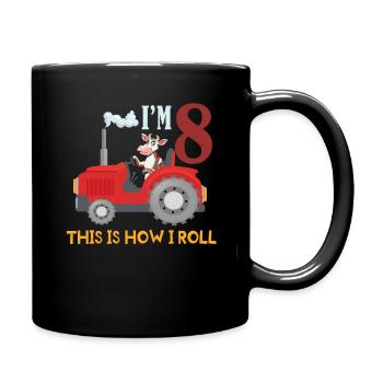 Birth Born Age 8 Year Old Farmer Farm Cow Tractor - Full Colour Mug - black - Right