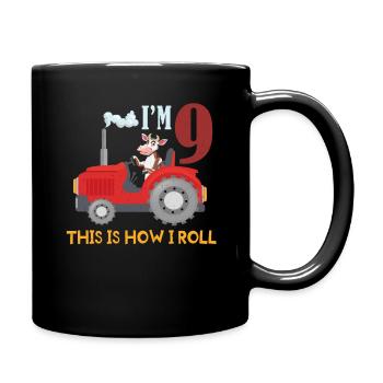 Birth Born Age 9 Year Old Farmer Farm Cow Tractor - Tasse einfarbig - Schwarz - Rechts