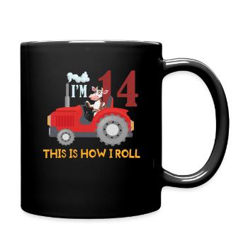 Birth Born Age 14 Year Old Farmer Farm Cow Tractor - Tasse einfarbig - Schwarz - Rechts