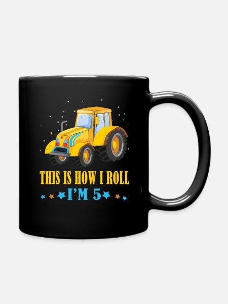 Naissance Né Age 5 ans Farmer Roll Tracteur - Mug uni - noir