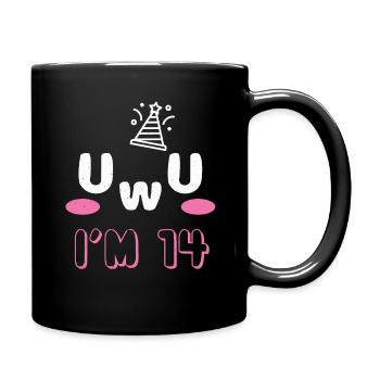 OwO UwU Face Age 14 Year Old Anime Aesthetic Otaku - Tasse einfarbig - Schwarz - Rechts