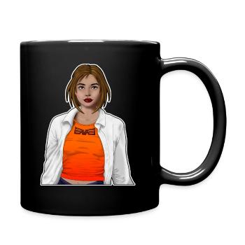 Jolie femme avec chemise avec cadre blanc - Mug uni - noir - Droite