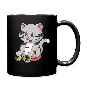 Cute Gaming Cat Playing Video Game Lover Gaming - Full Colour Mug - black - Right