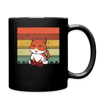 Vintage Gaming Cat Playing Video Game Lover Gaming - Full Colour Mug - black - Right