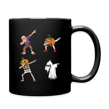 Dabbing Skeleton Pumpkin Horror Scary Halloween - Full Colour Mug - black - Right
