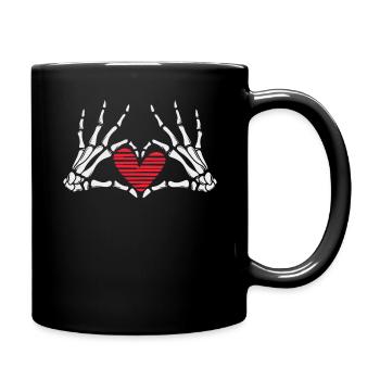 Love Skeleton Heart Hand Horror Scary Halloween - Full Colour Mug - black - Right