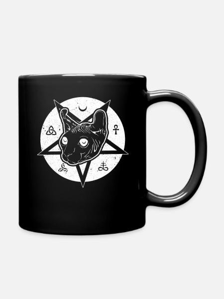 Pentagram Sphynx Cat Black Tarot Gothic Halloween - Full Colour Mug - black