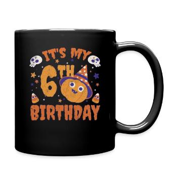 Halloween Cute Pumpkin Trick Treat Birth Age 6 - Full Colour Mug - black - Right