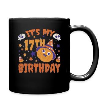 Halloween Cute Pumpkin Trick Treat Birth Age 17 - Full Colour Mug - black - Right