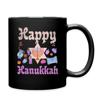 Jewish Christmas Kawaii Happy Hanukkah - Full Colour Mug - black - Right