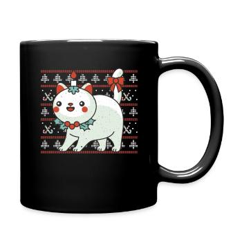 Kawaii Cat Candle December Holiday Ugly Christmas - Tasse einfarbig - Schwarz - Rechts