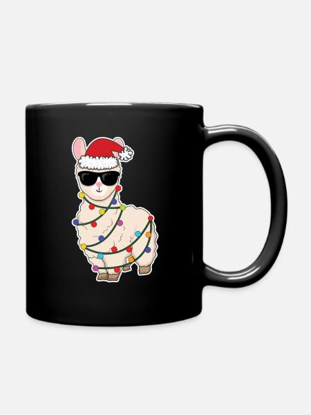 Weihnachtsbeleuchtung Lama Alpaka Dezember Weihnachten - Tasse einfarbig - Schwarz