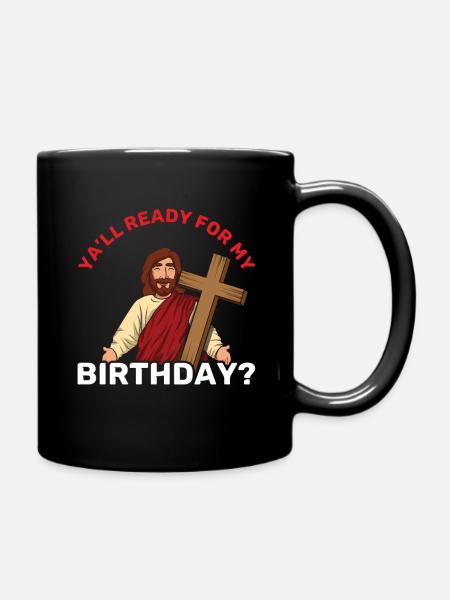 Christmas December Cross Happy Birth Jesus Ready - Full Colour Mug - black