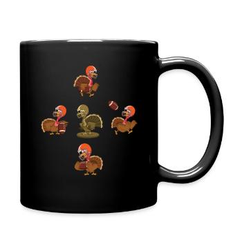 Funny Thanksgiving Rugby Cute Turkey And Football - Full Colour Mug - black - Right