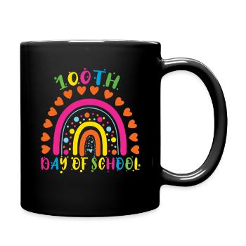 100th Day Heart Rainbow Happy 100 Days Of School - Full Colour Mug - black - Right