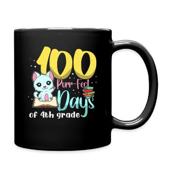 Katze Schüler der 4. Klasse 100. Tag 100 Tage Schule - Tasse einfarbig - Schwarz - Rechts