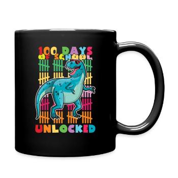 100 Tage Dinosaurier freigeschaltet 100. Schultage - Tasse einfarbig - Schwarz - Rechts