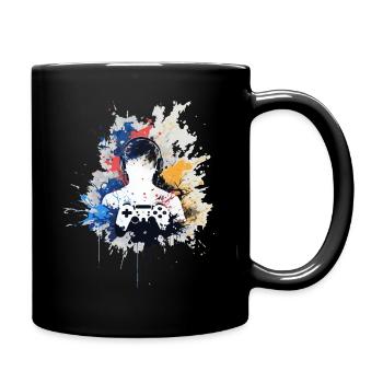 Gamer's watercolor with gamepad - Full Colour Mug - black - Right