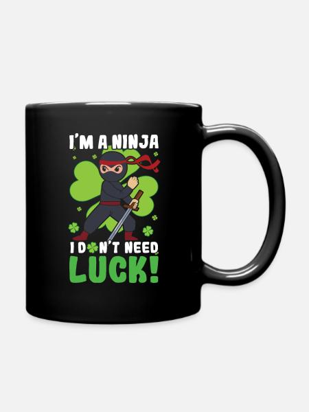 Kid Ninja Luck Japan Clover Saint Patrick Day - Full Colour Mug - black