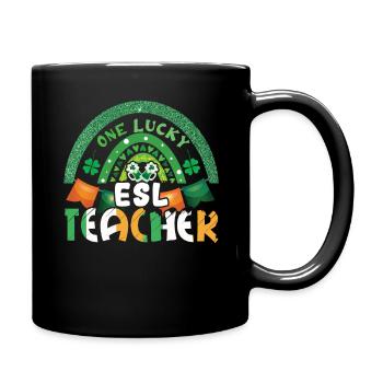Saint Patrick Day Rainbow Clover Lucky Teacher - Full Colour Mug - black - Right