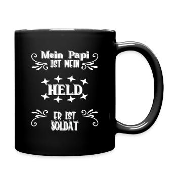 Mein Papi ist mein Held, Soldat, Stolz, Geschenk - Tasse einfarbig - Schwarz - Rechts