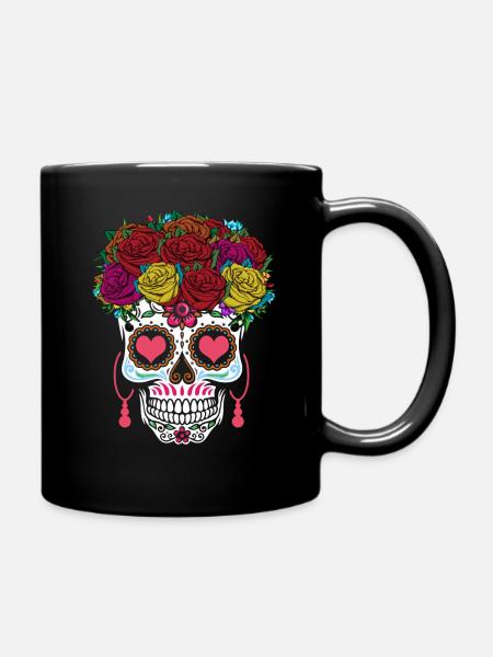Roses Sugar Bone Muertos Halloween Saint-Valentin - Mug uni - noir