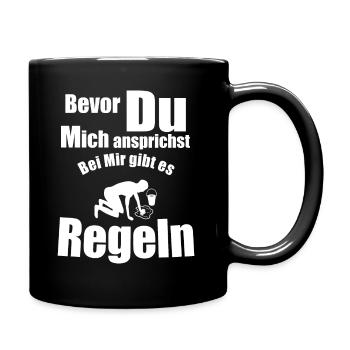 Herrin Hausherrin Hausregeln - Tasse einfarbig - Schwarz - Rechts