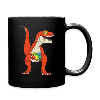 Dinosaur Raptor Puzzle Autism Awareness - Full Colour Mug - black - Right